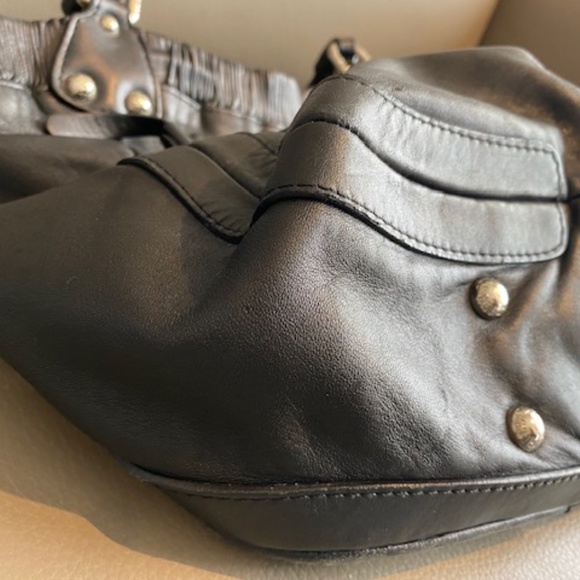 Stuart Weitzman black genuine leather shoulder bag satchel braided straps - Picture 10 of 16